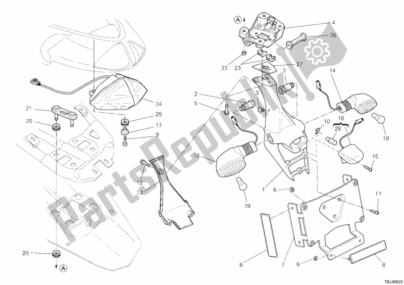 Todas as partes de Luz Traseira do Ducati Superbike 848 USA 2008